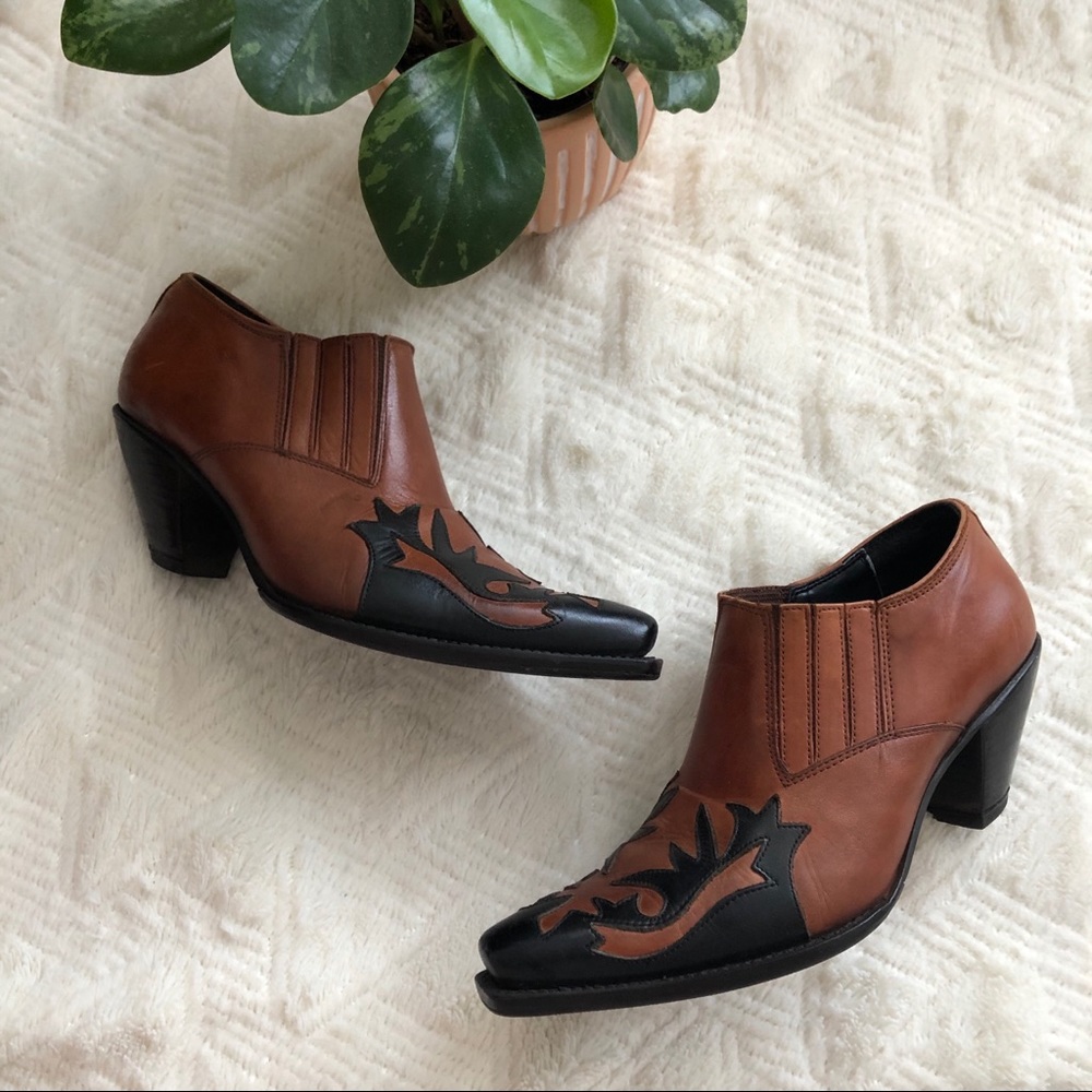 Wassila Brown & Black Leather Western Booties
